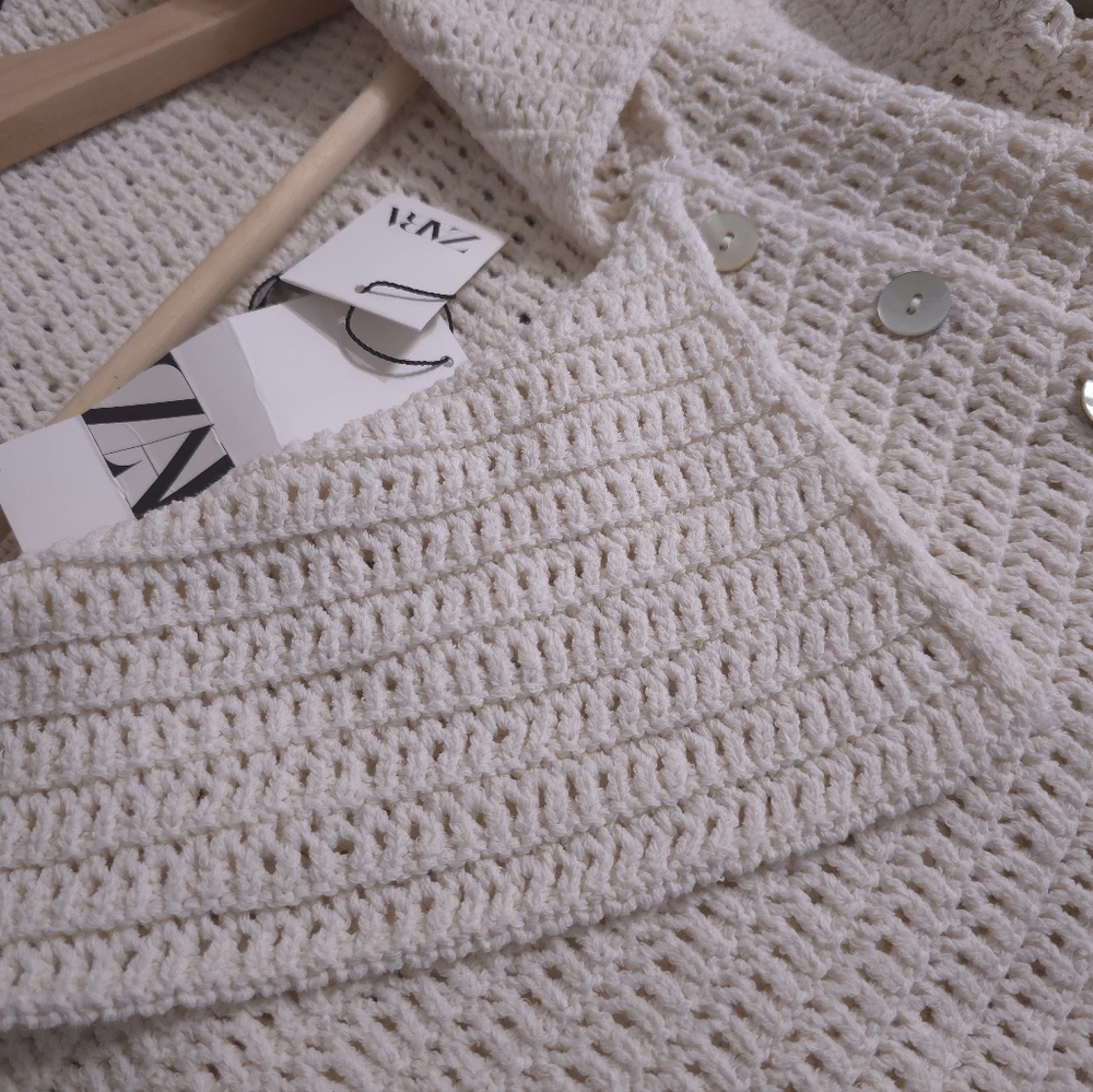 Zara Cream Knit Button-Front Cardigan - Picture 4 of 5